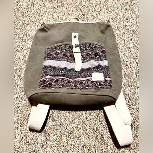 Stylish Olive Green Backpack with Patterned Pocket